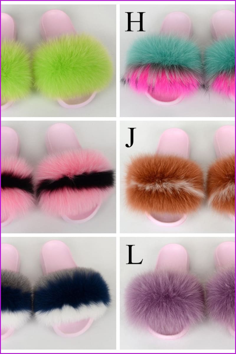 {5-7 days wait for make} Pink Sole Normal Fluffy Fur Slides Mix Style F576 - Furdela