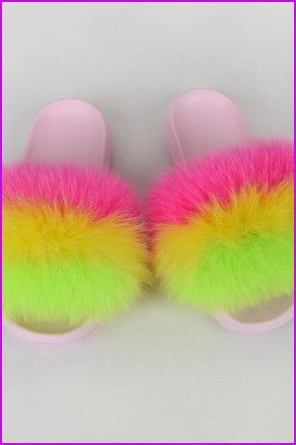 {5-7 days wait for make} Pink Sole Normal Fluffy Fur Slides Mix Style F576 - Furdela