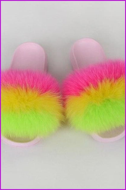 {5-7 days wait for make} Pink Sole Normal Fluffy Fur Slides Mix Style F576 - Furdela