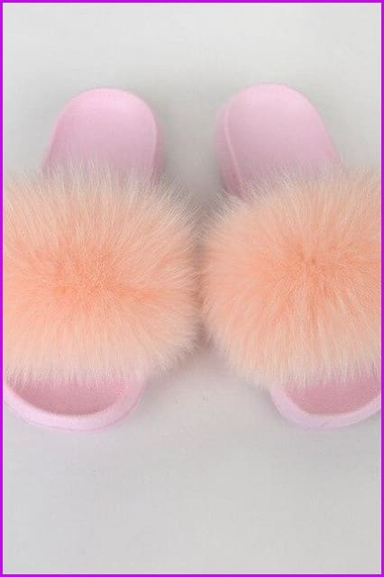 {5-7 days wait for make} Pink Sole Normal Fluffy Fur Slides Mix Style F576 - Furdela