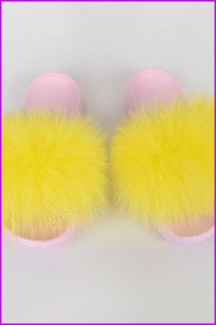 {5-7 days wait for make} Pink Sole Normal Fluffy Fur Slides Mix Style F576 - Furdela