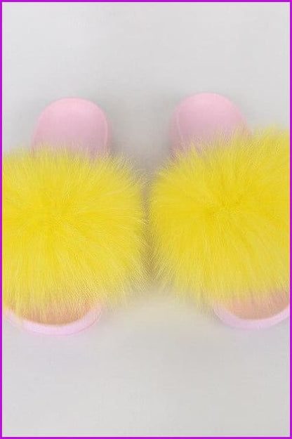 {5-7 days wait for make} Pink Sole Normal Fluffy Fur Slides Mix Style F576 - Furdela