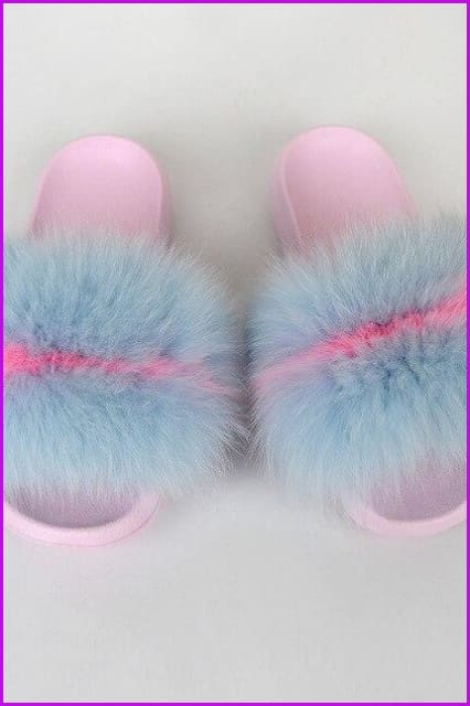 {5-7 days wait for make} Pink Sole Normal Fluffy Fur Slides Mix Style F576 - Furdela