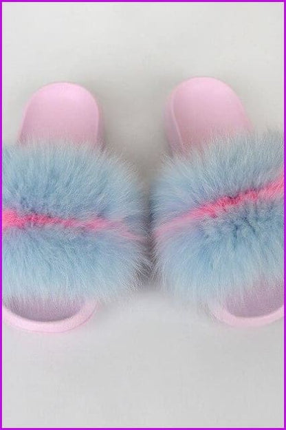 {5-7 days wait for make} Pink Sole Normal Fluffy Fur Slides Mix Style F576 - Furdela