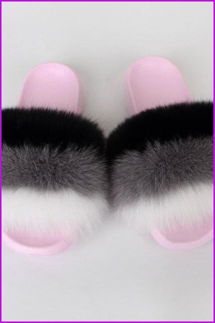 {5-7 days wait for make} Pink Sole Normal Fluffy Fur Slides Mix Style F576 - Furdela