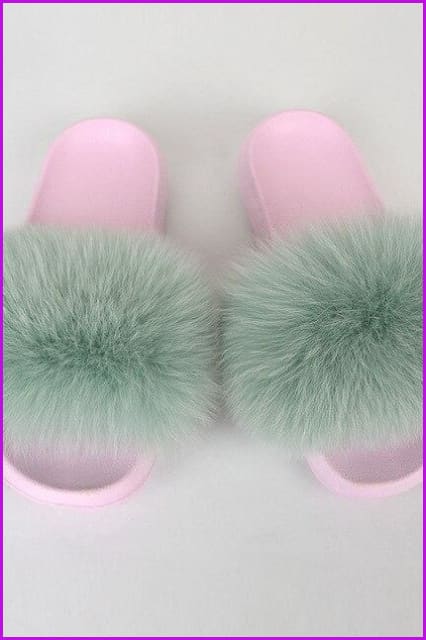 {5-7 days wait for make} Pink Sole Normal Fluffy Fur Slides Mix Style F576 - Furdela