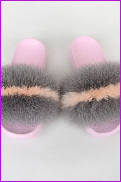 {5-7 days wait for make} Pink Sole Normal Fluffy Fur Slides Mix Style F576 - Furdela