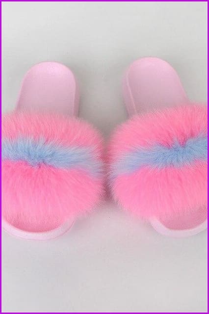 {5-7 days wait for make} Pink Sole Normal Fluffy Fur Slides Mix Style F576 - Furdela