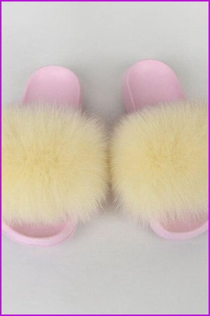 {5-7 days wait for make} Pink Sole Normal Fluffy Fur Slides Mix Style F576 - Furdela