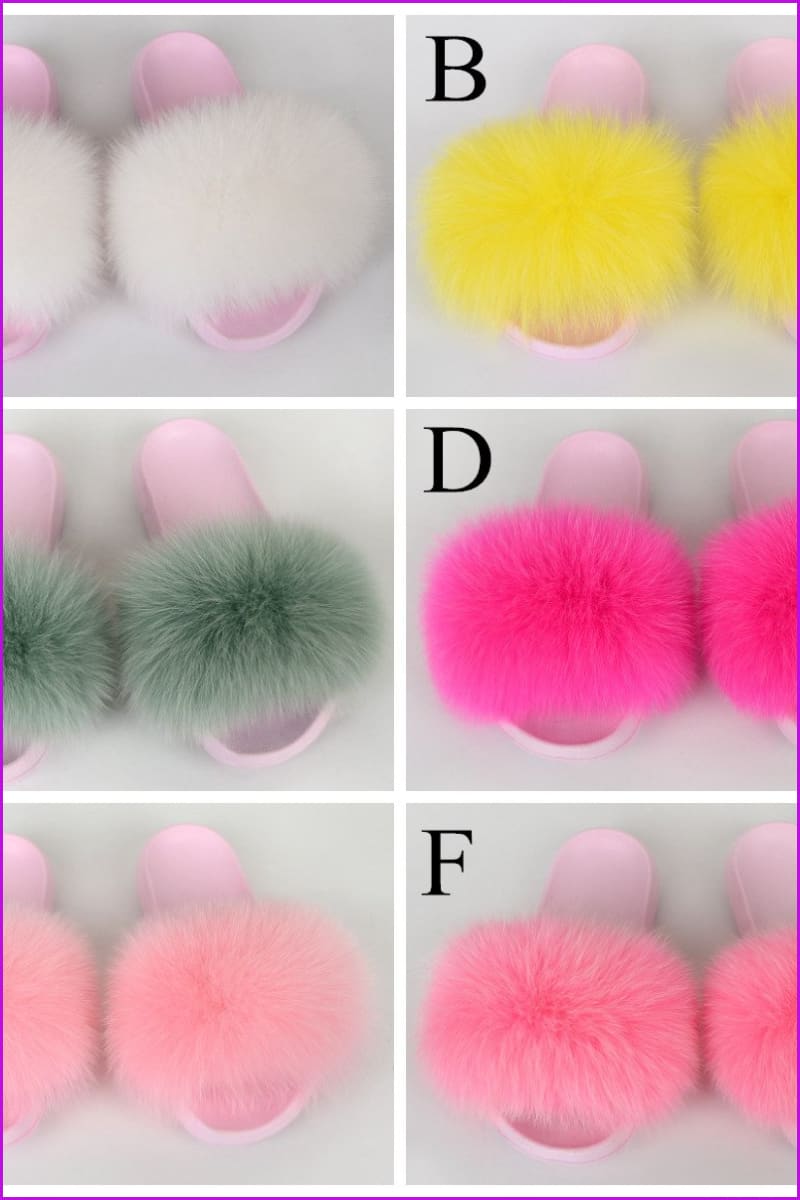 {5-7 days wait for make} Pink Sole Normal Fluffy Fur Slides Mix Style F576 - Furdela