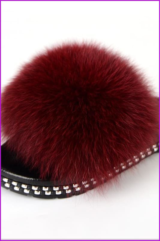 {5-7 days wait for make} Rivets Fox Fur Slides F659 - Furdela