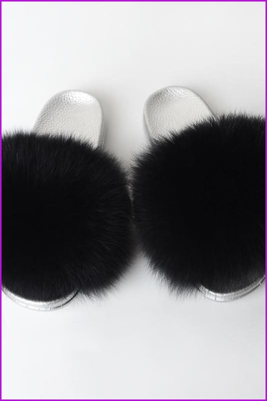 {5-7 days wait for make} Silver Sole Fluffy Fur Slides F956 - Furdela