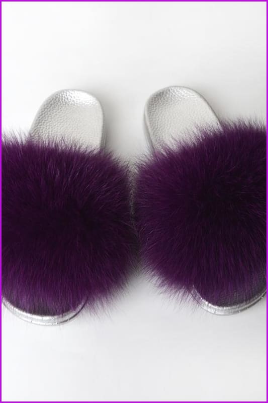 {5-7 days wait for make} Silver Sole Fluffy Fur Slides F956 - Furdela