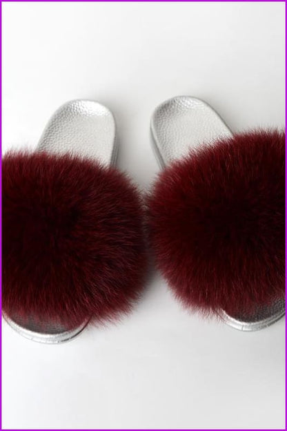 {5-7 days wait for make} Silver Sole Fluffy Fur Slides F956 - Furdela