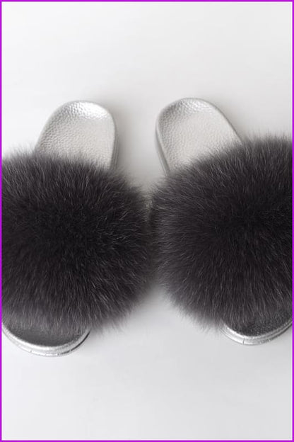 {5-7 days wait for make} Silver Sole Fluffy Fur Slides F956 - Furdela