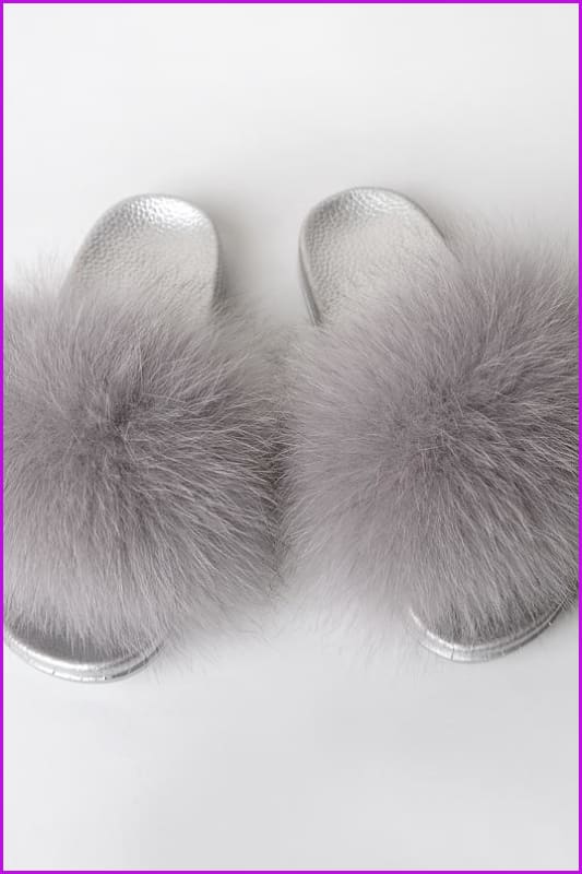 {5-7 days wait for make} Silver Sole Fluffy Fur Slides F956 - Furdela