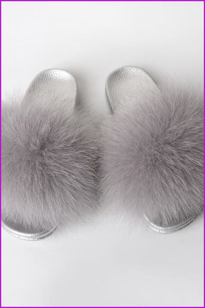 {5-7 days wait for make} Silver Sole Fluffy Fur Slides F956 - Furdela