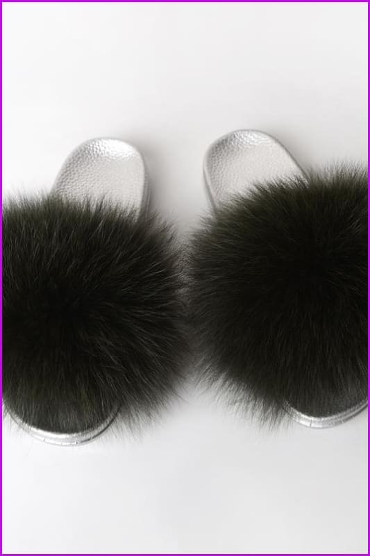 {5-7 days wait for make} Silver Sole Fluffy Fur Slides F956 - Furdela