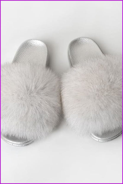 {5-7 days wait for make} Silver Sole Fluffy Fur Slides F956 - Furdela