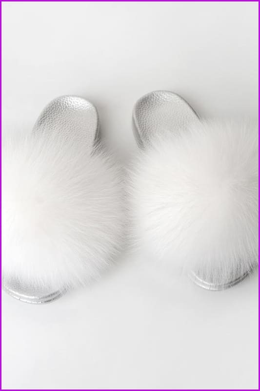 {5-7 days wait for make} Silver Sole Fluffy Fur Slides F956 - Furdela