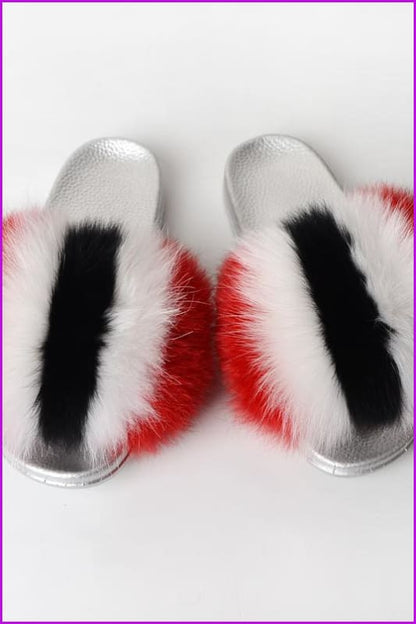 {5-7 days wait for make} Silver Sole Fluffy Fur Slides F956 - Furdela