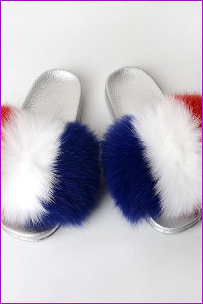 {5-7 days wait for make} Silver Sole Fluffy Fur Slides F956 - Furdela