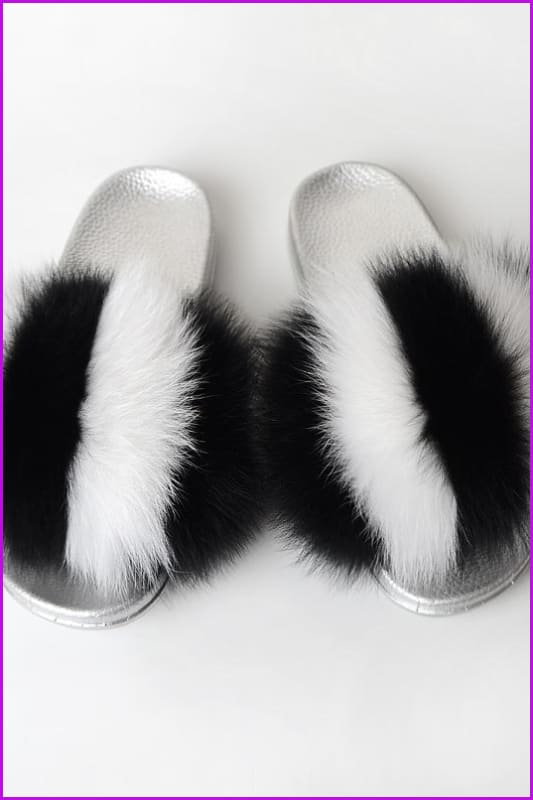 {5-7 days wait for make} Silver Sole Fluffy Fur Slides F956 - Furdela