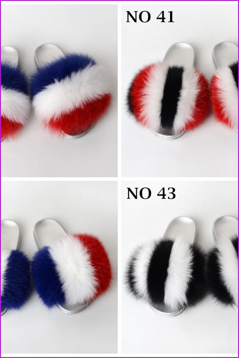 {5-7 days wait for make} Silver Sole Fluffy Fur Slides F956 - Furdela