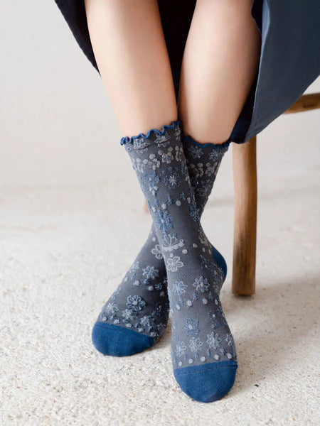5  Pairs Women Vintage Flower Jacquard Socks Ada Fashion