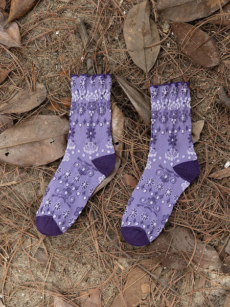 5  Pairs Women Vintage Flower Jacquard Socks Ada Fashion