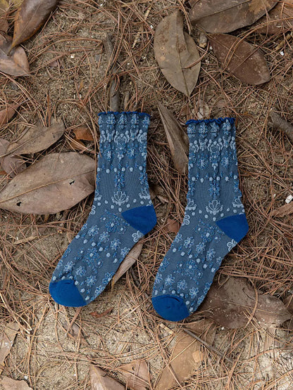 5  Pairs Women Vintage Flower Jacquard Socks Ada Fashion