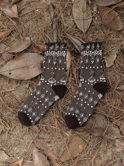 5  Pairs Women Vintage Flower Jacquard Socks Ada Fashion