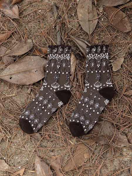 5  Pairs Women Vintage Flower Jacquard Socks Ada Fashion