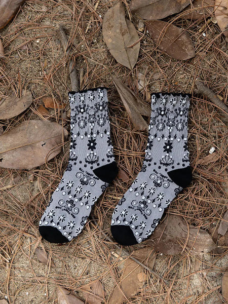 5  Pairs Women Vintage Flower Jacquard Socks Ada Fashion