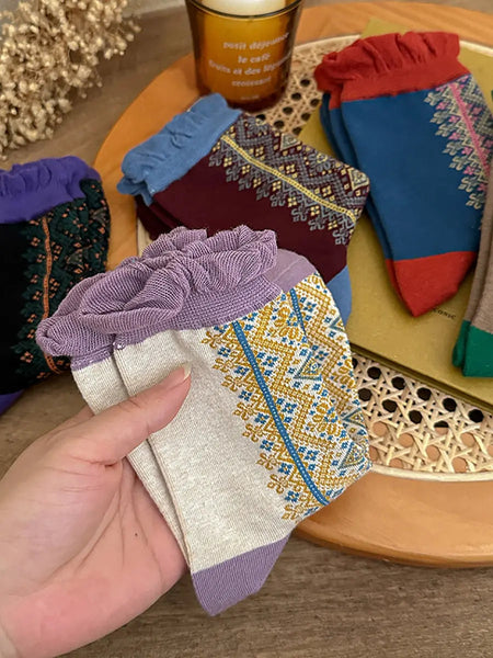 5 Pairs Women Vintage Lacework Cotton Socks Ada Fashion