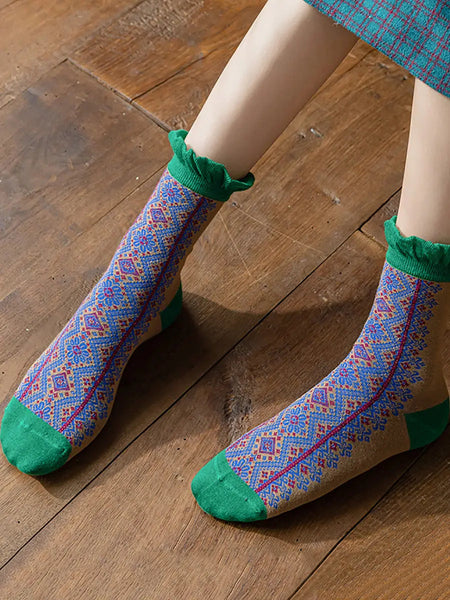 5 Pairs Women Vintage Lacework Cotton Socks Ada Fashion