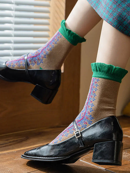 5 Pairs Women Vintage Lacework Cotton Socks Ada Fashion