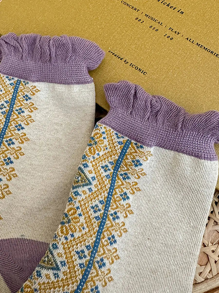 5 Pairs Women Vintage Lacework Cotton Socks Ada Fashion