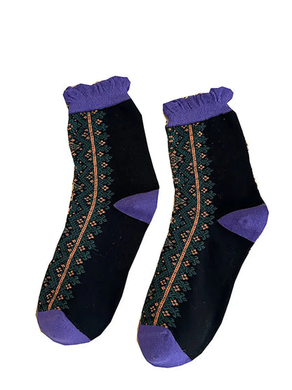 5 Pairs Women Vintage Lacework Cotton Socks Ada Fashion