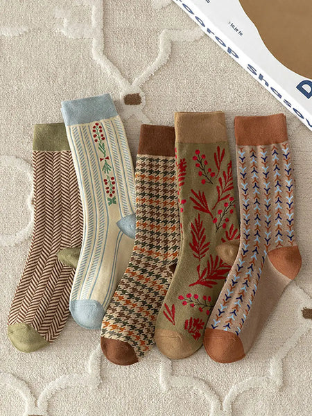 5 Pairs Women Vintage Warm Socks Ada Fashion