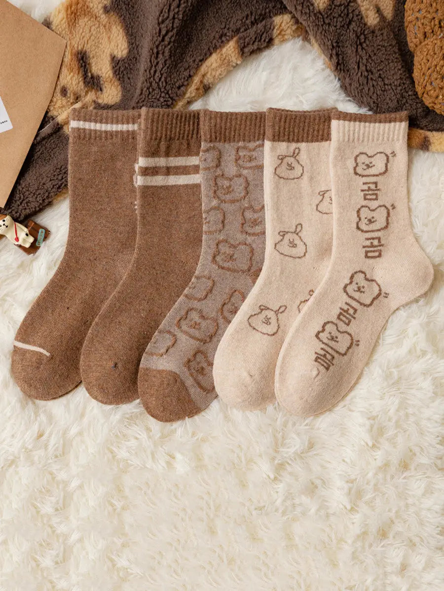 5 Pairs Women Winter Wool Jacquard Socks Ada Fashion