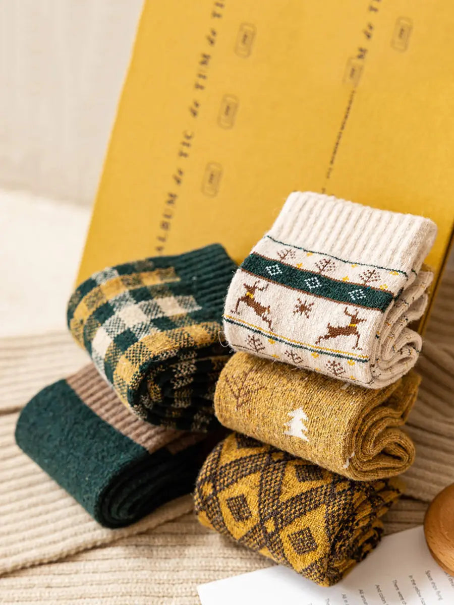 5 Pairs Women Winter Wool Jacquard Socks Ada Fashion