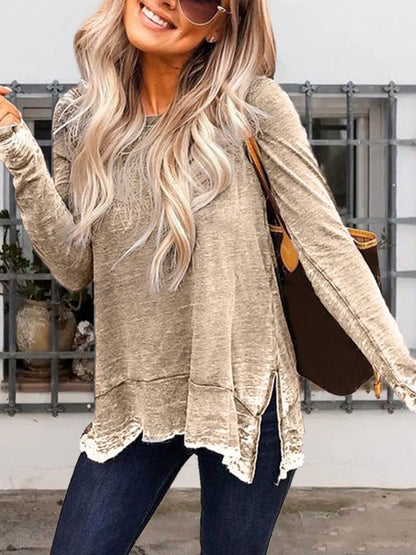 Plus Size Crew Neck Casual Long Sleeve Tops F4111