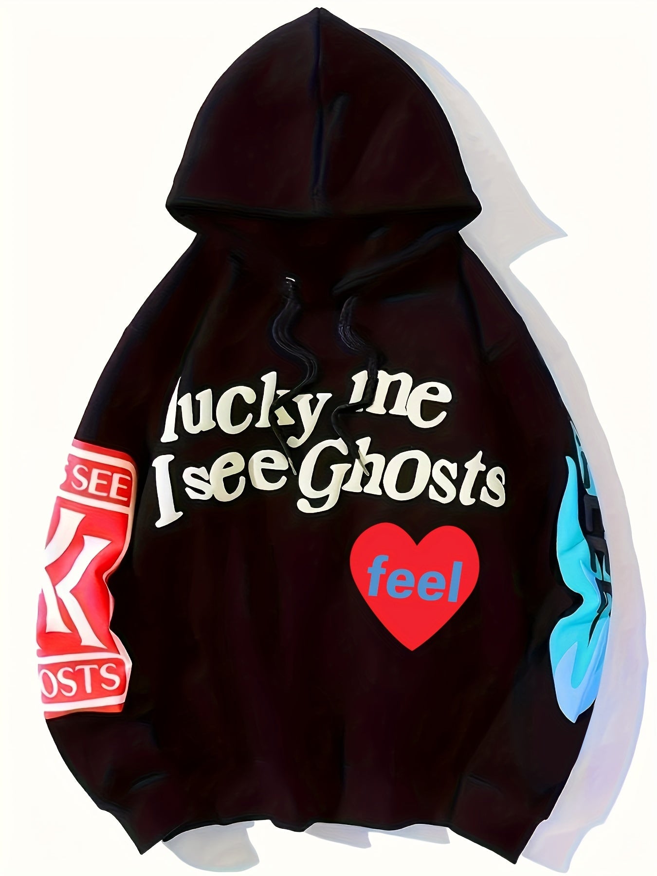 Lucky Me I See Ghosts Letter Graphic Casual Sports Sweatshirt EY4287 Furdela