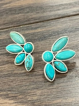 Vintage Silver Natural Turquoise Stud Earrings Ethnic Dress Women's Jewelry MMi60