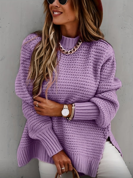 Solid Mock Neck Chunky Knit Sweater EY8521 Furdela