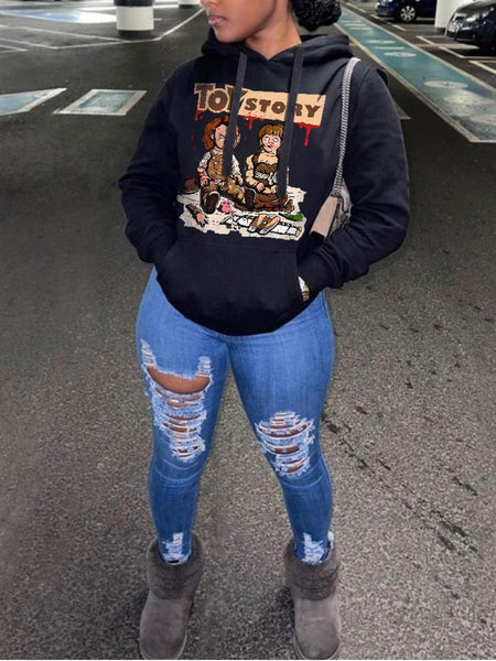 Cartoon Letter Print Kangaroo Pocket Hoodie BO3026