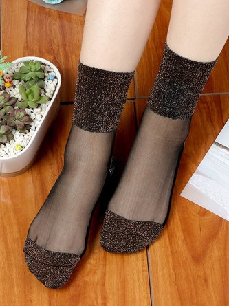 Daily Black Mesh Cotton Stitching Glitter Socks High Elasticity Breathable Fit VT26