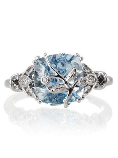 Elegant Blue Zircon Plant Shape Ring Wedding Party Anniversary Women Jewelry cc28