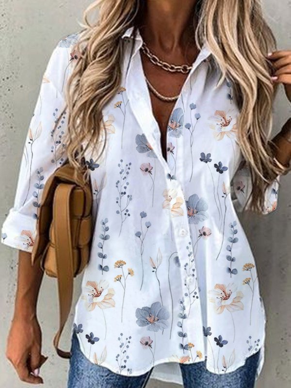 Casual Loose Shirt Collar Floral Blouse  WZ89